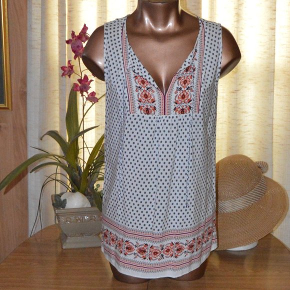 Boho Flowy Tank Top Blouse Large - Picture 1 of 7